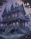 Placeholder: A grayish purple haunted mansion filled with ghasts painted by the Limbourg brothers