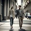 Placeholder: man and woman walking