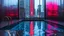 Placeholder: Indoor stainless‑steel pool, urban neon entering through a high window, liquid reflections shifting like coded signals.
