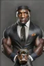 Placeholder: Bodybuilder Lee Haney with the face of a Rottweiler dog A dog's head instead of a person's head Only the player's body with a bulldog head on it He wears a luxurious black suit and holds a luxurious cigar The suit covers the body. In the mouth of the dog there is a luxurious Rottweiler dog head Remove the head