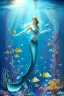 Placeholder: underwater scene, a mermaid, beautiful colors, fish, very fine detail, high quality, mystical, intricate, Impressionism, soft lighting, dream like,