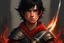 Placeholder: um garoto anime aparência 16 anos na era medieval um cabelo preto olho esquerdo ,olho direito vermelho com uma espada preta e poderes de fogo usando uma capa preta e uma roupa preta com detalhes vermelhos