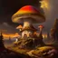 Placeholder: A rustic white, orange and yellow (((mushroom house))) perched atop a (tall geologic pillar), surrounded by a ((( rainbow haze ))), offset by the subtle hues of an (dark space scape), within. captured by the hand a skilled master painter with a focus on (hard bold compositions and voluminous lighting).detailed matte painting, deep color, fantastical, intricate detail, splash screen, exaggerated colors, fantasy concept art, 8k resolution