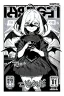 Placeholder: girl with demon mask in the middle of the room, line arts, manga cover, greyscale