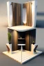 Placeholder: Corner exhibition stand in light colors with wood elements with two meeting areas