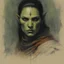 Placeholder: ConceptSheet: female half-orc assassin with AD&D statistics [by Zdzisław Beksiński]