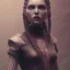 Placeholder: Wednesday with braids standing with her arms crossed, a character portrait, gothic art, goth, dark, antichrist hyper detail, octane render, unreal engine 5, photorealistic, 8k resulation