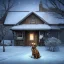 Placeholder: portrait of sad, scared, lonely dog tied to a short leash in front of house, winter, 8k resolution, high-quality, fine-detail, intricate, digital art, detailed matte, volumetric lighting, illustration, 3D octane render, brian froud, howard lyon, selina french, anna dittmann, annie stokes, lisa parker, greg rutowski