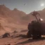 Placeholder: Armored Core machine robot fight another Armored Core fly in the sky in the desert with beside the ocean where you can see the space in the sky with twilight on the horizon, 4k resolution