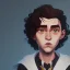 Placeholder: Portrait of a 9 year old wizard boy with big lips and curly hair Nick Harris style