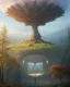 Placeholder: A Epic circular biomechanical fire ring portal, in middle of surreal hills, surrounded with beautiful cloud mist, huge trees with abnormal shape, oversized trees, art by Jordan Grimmer, high level of details