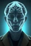 Placeholder: satoshi nakamoto in the bitcoin brain, Fire theme art, Dark moody night atmosphere, , 8K, close-up face, anatomically perfect face