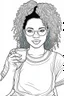 Placeholder: black curvy woman wearing jeans, drinking coffee, eyes front camera coloring page