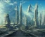 Placeholder: A Spaceship is taking off,Space Center on a heavy industrialized planet with a futuristic city in the background, (retrofuturistic:2), art by John Berkey, buildings with glass facades, brutalist architecture, insanely detailed, vibrant, 8k uhd, cinematic atmosphere, ultra-wide angle, street level view, brush strokes, blue sky with clouds, sharp focus