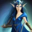 Placeholder: dungeons and dragons character, female half-elven sorcerer wearing a blue dress, long black hair, dark blue eyes, smiling, pretty face, close-up, realistic