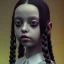 Placeholder: Jenna ortega, wednesday addams make up, wednesday addams black dress, wednesday addams hair, hyper detail, octane render, unreal engine 5, photorealistic, 8k resulation