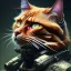 Placeholder: A beautiful portrait of ginger old cyberpunk cat by sandra chevrier and, greg rutkowski and wlop, red color scheme, high key lighting, volumetric light, digital art, highly detailed, fine detail, intricate, ornate, complex, octane render, unreal engine, photorealistic