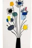 Placeholder: Pen, sketchy ink and oil transfer minimalist print of flowers in a vase in colours in the style of Paul Klee