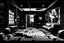 Placeholder: black and white platformer 2d background of a room, facing to the right, black and white noir