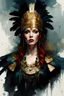 Placeholder: christina hendricks as a amazon warrior woman :: dark mysterious esoteric atmosphere :: digital matt painting with rough paint strokes by Jeremy Mann + Carne Griffiths + Leonid Afremov, black canvas