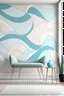 Placeholder: Create handpainted wall mural with curving waves in a geometric pattern, inspired by the subtlety of Bauhaus design. Use pastel shades of blue, mint green, and blush pink for a soft and calming effect."