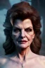 Placeholder: younger Rene Russo as evil queen in leather, cleavage, angry, stern look, unreal 5, octane render,cinema4d, dynamic lighting, dramatic lighting, 4k, redshift render, highly detailed, hyper realistic