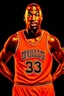 Placeholder: michael jordan with orange jersey, realistic photo