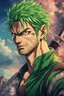 Placeholder: Portärt von Zoro im Anime Styl mit epischem Hintergrund