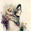 Placeholder: woman,life,freedom,iran hand-drawn watercolor, muted tones, flowers everywhere, REALISTIC