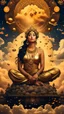 Placeholder: (((goddess lakshmi ,magic, explosion power,108 heavens))), masterpiece , portrait photography,dreamy,gold coins falling sky with crescent moon, celestial bodies, simplified, concept art by Lampu Kansanoh, (an Asian kombucha goddess) golden ,red, blue and black color scheme, billowing clouds, HD quality, art design garment printing.Cinematic lighting ,hyper detailed,1024K