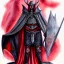 Placeholder: dnd, fantasy, watercolour, portrait, ilustration, elf, dark lord, armour, satanic, red, black