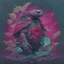 Placeholder: spatial turtle samurai, iridescent, blood, futuristic, guts, wildflower, cosmic, intricate, darkred tones,sidhe, ominous, nature, plants,