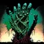 Placeholder: Rotting Zombie making the 'heart hands' hand gesture, concept art, dystopia background, clear, fine line art, artistically dramatic, complex contrast, modern comic book illustration, by Robert Kirkman "The Walking Dead " aesthetic,