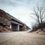 Placeholder: Fotografia di una autostrada modernoabrutalista, che sembra un tugurio, parzialmente sommersa. La struttura è erosa e inglobata dal paesaggio naturale, come se il tempo o l'ambiente avessero iniziato a "riassorbirla". No. L'atmosfera è desolata e surreale, con un ambiente circostante spoglio e sabbioso hasselblad h6d400c --ar 85:128 --v 6.0