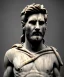 Placeholder: Gran angular, Realistic image, roman sculpture, marble material, Lionel Messi with Laurel wreath model, miguel angel style, emperador, God light, god rays, 4k resolution, perfect details, ornate details, soft lighting, unreal engine 5, soft cyan background.