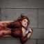 Placeholder: Rusty female cyborg laying in the streets sad and lonely, crying,suit is falling apart