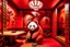 Placeholder: A dark orangish red fiery panda restaurant designed in Chinese paper art