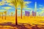 Placeholder: Sunny spring day, Futuristic buildings near the desert, impressionism painting