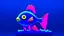 Placeholder: 3D render of a cute tropical fish in an aquarium on a dark blue background, digital art, cartoon style