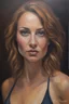 Placeholder: full color facial Portrait of my Sissy with a bikini on - oil painting by Scott Kendall