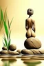 Placeholder: delicate background with spa stones and a bamboo stem, on a blurred background on the stones the silhouette of a flexible girl, photorealistic photo