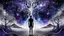 Placeholder: abstract 2d digital art graphic and ink montage,. galaxy in background with nebulas, pale silver gray human nervous system with fade little lights , dark purple, white-dark blue-pale gray and black colors, stunning composition with strange surreal vibe, emotional, abstractions, neurodivergens soul and mind, cinematic, thriller, four little human dark shilouette floatings in universum
