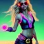 Placeholder: Shakira, artist, 30 years old, Realistic image, waist up portrait, etro style dress. Gucci sunglasses. Blonde, loose long hair, eyes make up, perfect, glow, circle iris. Feathers, Neon colors, leds, geometric shapes. Dark background, photo studio, neon lights. Cyberpunk, concept art, smooth, unreal engine 5, god lights, ray tracing, RTX, lumen lighting, ultra detail, volumetric lighting, 3d, finely drawn, high definition, 4k.