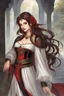 Placeholder: medieval concubine, long brown hair, red eyes, red and black attire