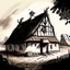 Placeholder: drawing of a village farm building in the style of art novel and torat