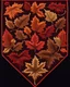 Placeholder: autumn colored cloth banner embroidered with ornamental leaves and filigree + brass, increased thread texture and definition