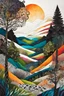 Placeholder: abstract paper collage overlayed with Zentangle patterns that depict the vastly diverse landscape of Nature, highly detailed, vibrant natural color, with bold ink outlining