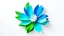 Placeholder: Minimalist paper cutout of a flower. Shapes are simples, abstract and geometric. Colors are vivid, electric blue, electric green and electric grey. White background.