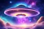 Placeholder: A beauty magic cosmic Flying saucer made of night light..the background Is a magic coloured bright galaxy, with a stars. It Is so fine gentle and with grace and behind It there are Many more but smaller