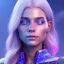 Placeholder: A portrait of a crystalised blue pink queen,smiling face, blue eyes, long blond hair, atmospheric, realistic, unreal engine, lighting, octane render.